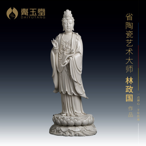 陶瓷文殊菩萨普贤菩萨立像摆件
