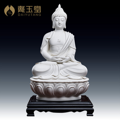戴玉堂陶瓷华严三圣手签文殊摆件