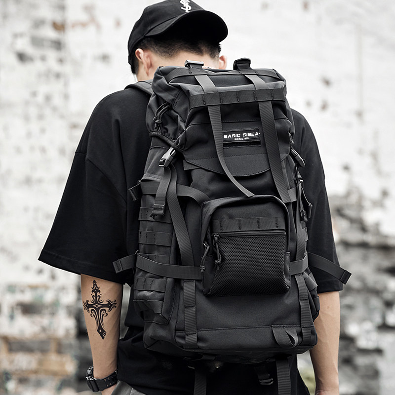 机能风双肩包男休闲书包潮牌户外登山包工装背包大容量短途旅行包