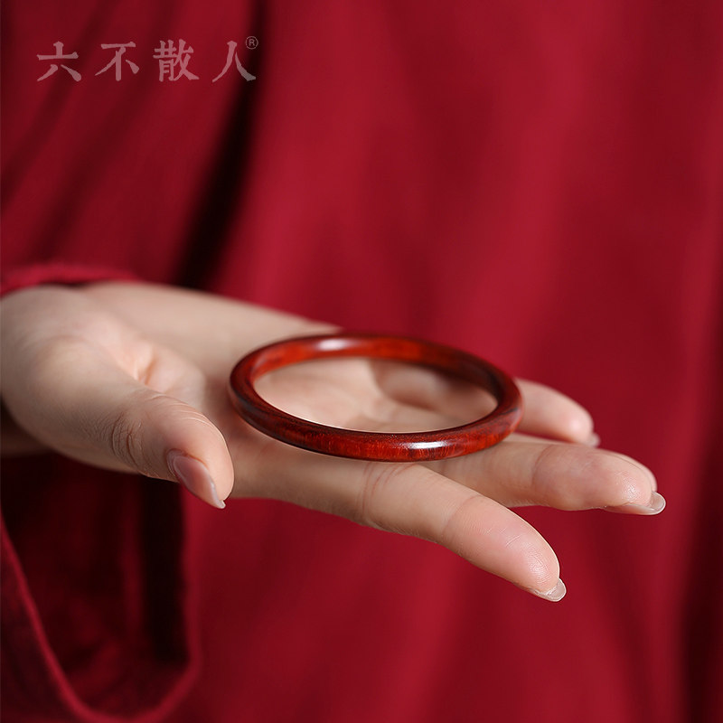 六不散人 印度小叶紫檀手镯女款新中式圆条镯红木手环手钏 养气质