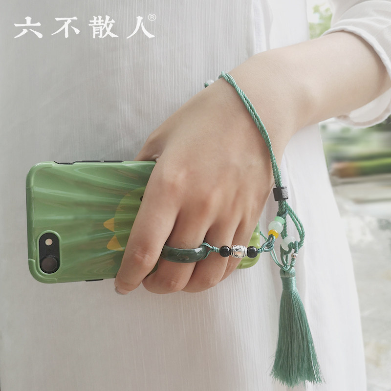 和田碧玉指环扣手机挂绳链图片