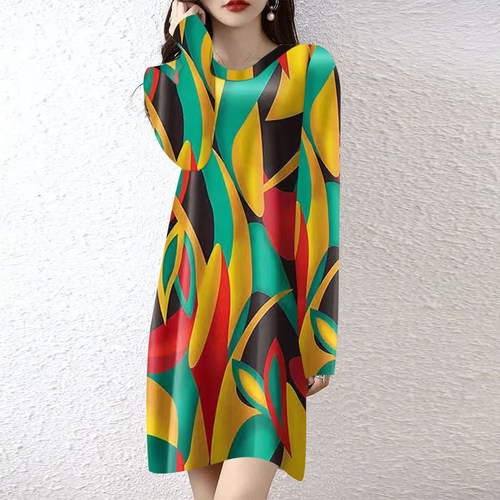 中老年妈妈装气质圆领连衣裙高端春秋通勤大码中长款精致优雅显瘦