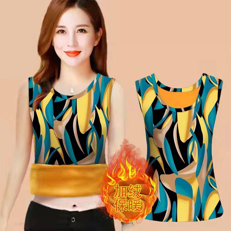 保暖背心女加绒加厚冬季新款大码修身洋气无袖内搭上衣打底衫女潮