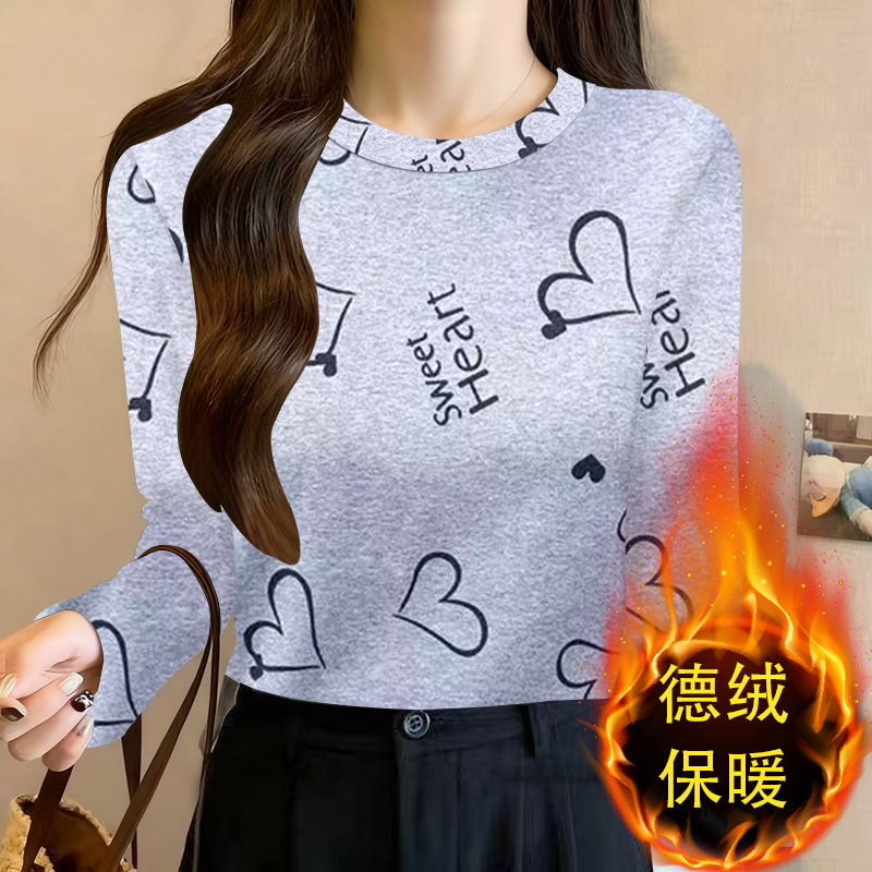 圆领德绒打底衫女春秋冬百搭新款韩版ins长袖t恤上衣加厚保暖洋气