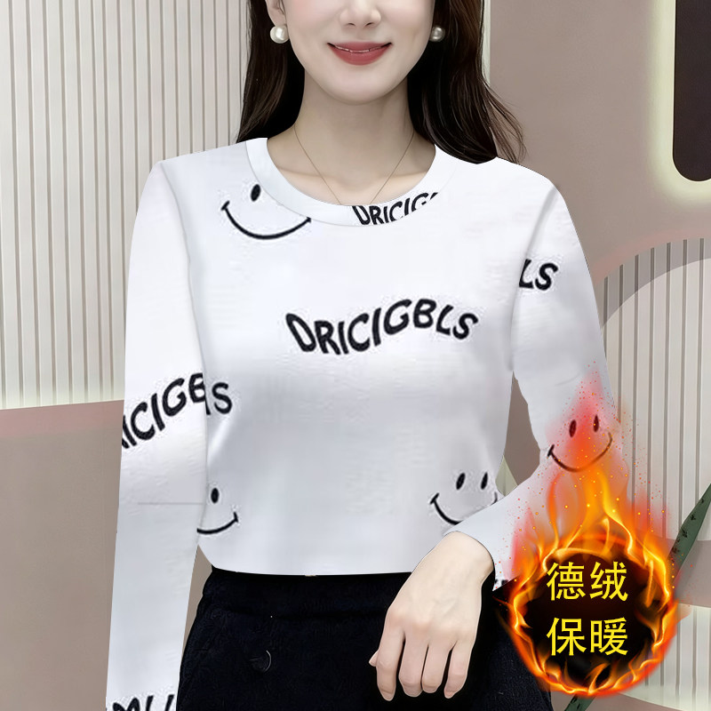 保暖双面德绒女士冬季保暖洋气减龄印花妈妈装长袖宽松大码女装潮