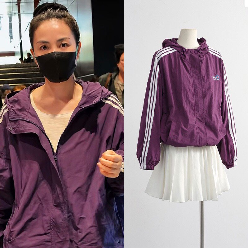 [做货中]王菲男女春秋新品潮牌紫色宽松休闲百搭拼色冲锋衣外套