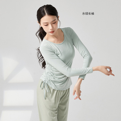 舞蹈练功服抽绳开叉上衣女中袖宽松现代舞修身显瘦形体训练古典舞