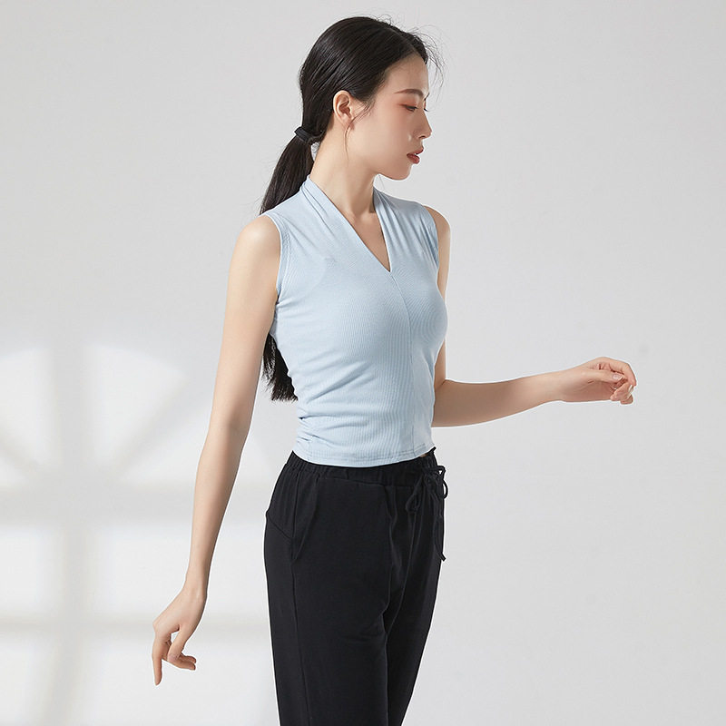 无袖V领背心现代舞形体训练服图片