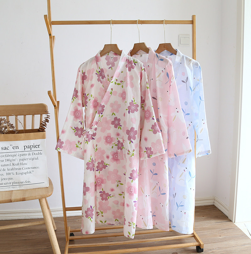 春夏新款日式薄款和服袍女士长款纯棉双层纱布樱花家居服浴袍,女士内衣/男士内衣/家居服,睡袍/浴袍,淘宝优惠券,粉丝福利购,淘宝优惠卷