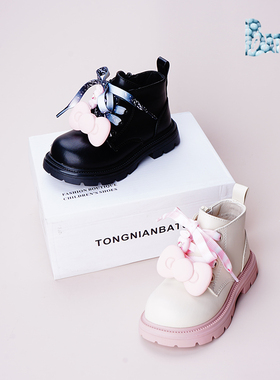 巴托童鞋 冬新品真皮亮皮儿童薄绒单靴柔软时尚马丁靴皮鞋23517