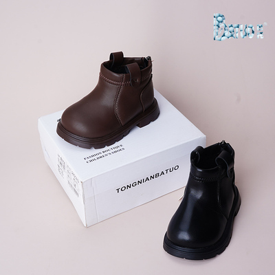 巴托童鞋 冬季新品 后拉链短靴宝宝儿童薄绒软底防滑棉鞋F002