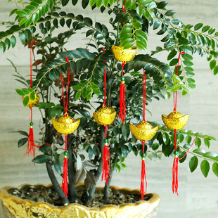 2026新年装饰布置用品盆景小挂件发财树元宝挂饰春节过年装饰装扮