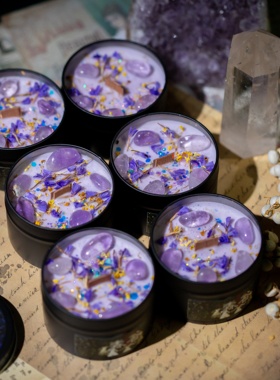 S.G 原创手工香薰蜡烛 紫夜星河 天然水晶植物草祈愿紫色礼物
