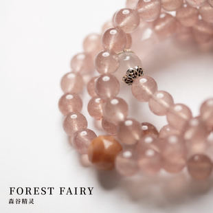 天然粉水晶草莓晶莫桑比克星光粉芙蓉胶花摩根手链 甜蜜爱恋