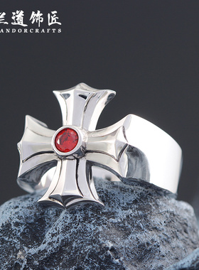 复古经典十字圣戒925银戒指