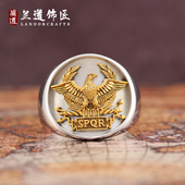 复古定制小众设计古罗马鹰旗橄榄枝徽章男士 立体浮雕925纯银戒指