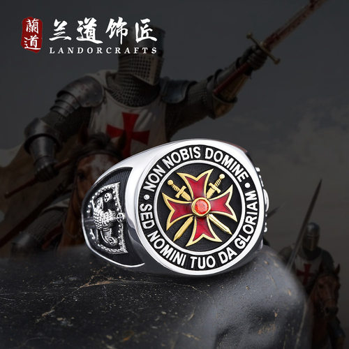 圣殿骑士十字架徽章S925银男戒指