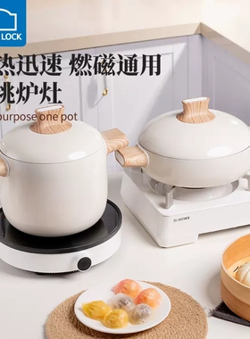 乐扣乐扣汤锅双耳家用卤肉蒸煮锅不粘锅平底深汤锅炖盅奶锅电磁炉