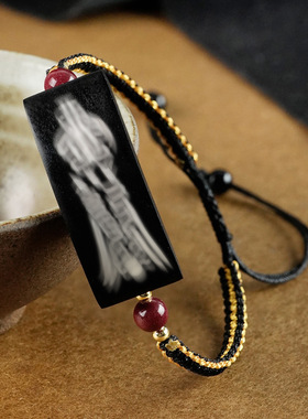 黑檀木镶银道家木质饰品转运手串平安手链串珠镶嵌紫薇讳五雷手牌