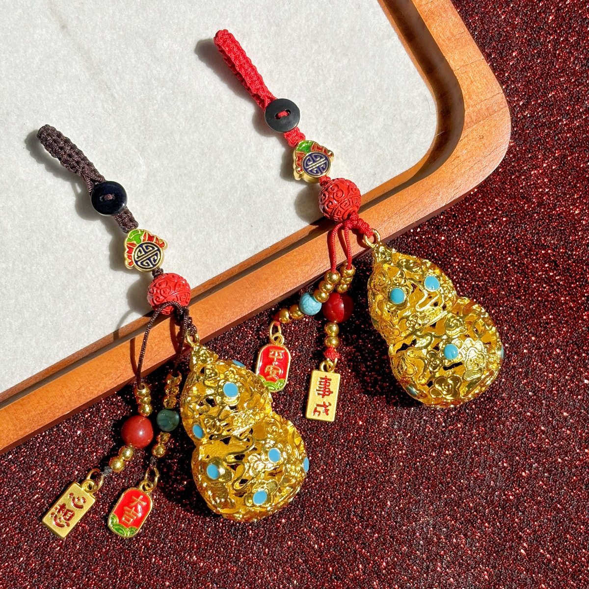 古法沙金招财手工汽车钥匙扣挂饰葫芦包挂手机链挂件镂空国潮,饰品/流行首饰/时尚饰品新,摆件,淘宝优惠券,粉丝福利购,淘宝优惠卷