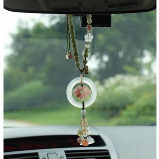 2024新款高级感金丝玉如意锁汽车挂件玉髓和田玉古风车内挂饰女