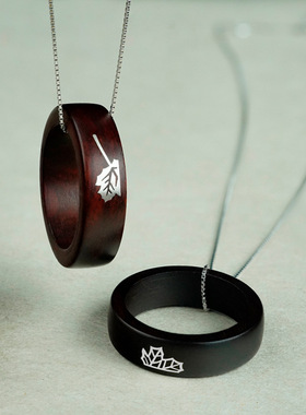 小叶紫檀木镶银个性戒指镶嵌银叶苍梧情侣对戒手环国风饰品批发