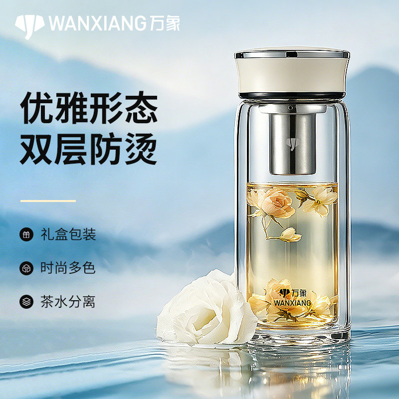 万象双层高颜值泡花茶玻璃杯