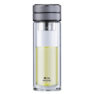万象高档茶水分离泡茶杯双层玻璃杯男士便携透明隔热商务水杯子