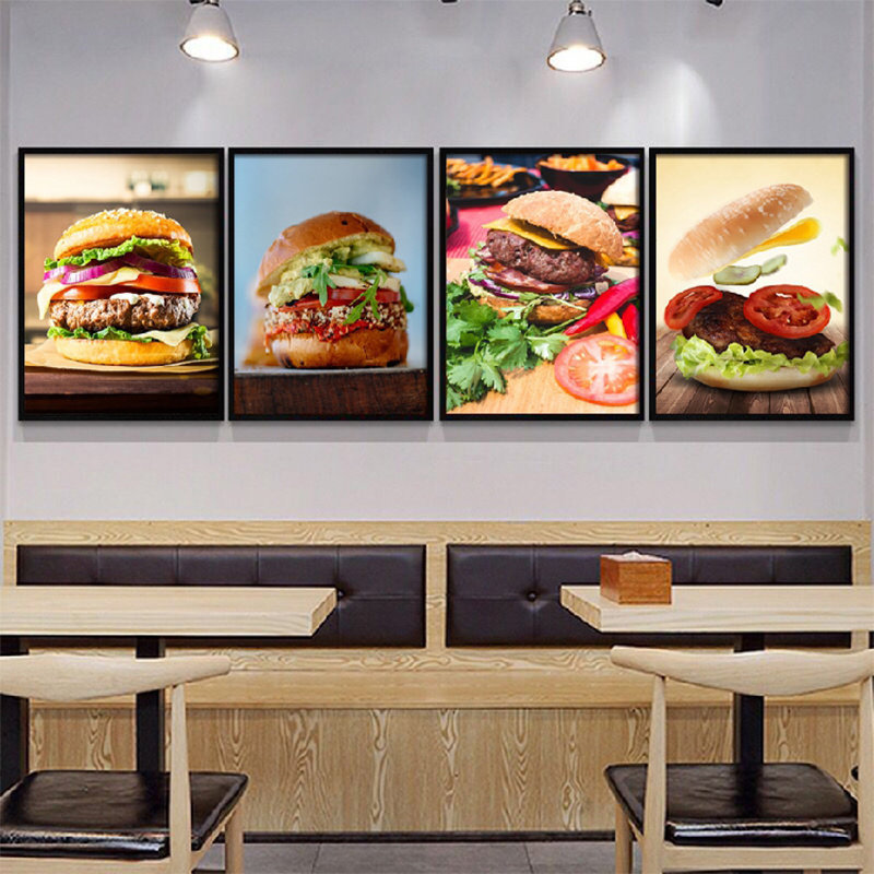 西式快餐汉堡店装饰画创意炸鸡鸡排薯条店墙面海报小吃店挂画壁画
