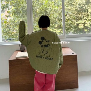 米奇卡通纯色宽松压褶保暖棉服女 时尚 直邮韩国东大门代购 INS25冬