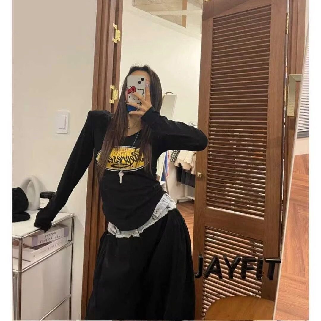 韩国代购正品INS博主25冬新 洋气辣妹字母百搭性感显瘦短款T恤女