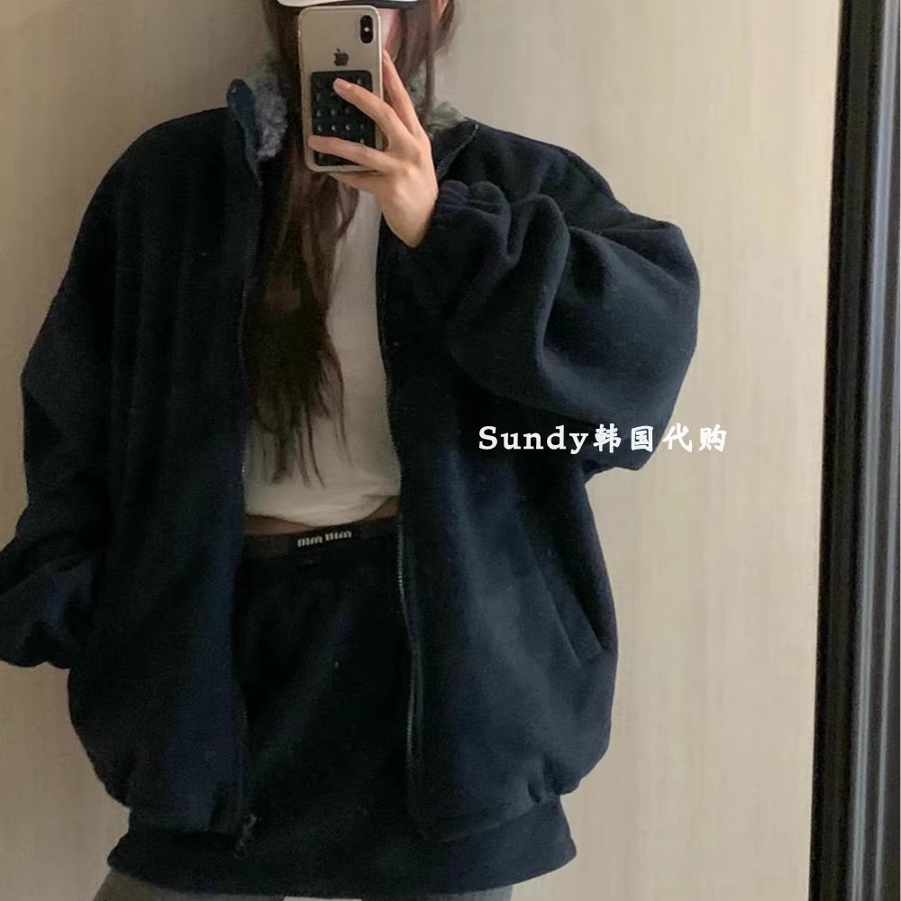 直邮韩国代购INS博主25秋新 时尚连帽加绒保暖宽松卫衣+短裙套装