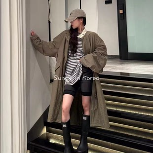 韩国代购 风衣外套女 2025春ins博主设计款 字母立领休闲宽松中长款