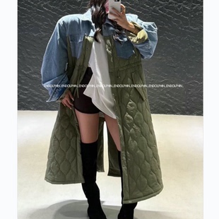 韩国东大门INS博主25秋冬代购 风衣 潮酷牛仔拼接夹棉宽松显瘦长袖