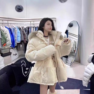 韩国东大门代购 羽绒服外套 高级感设计真毛领收腰加厚保暖中长款
