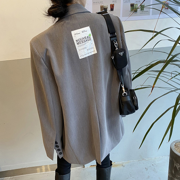 翻领外套西服宽松韩国贴布西装