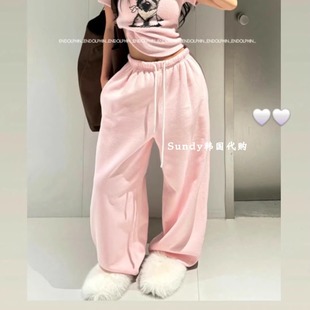 女 抽绳高腰纯色甜美显瘦休闲裤 直邮韩国东大门INS博主25冬新 时尚