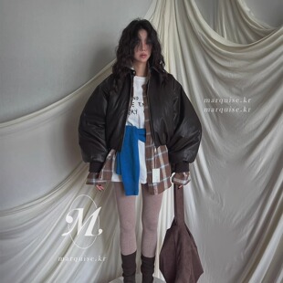 夹棉保暖翻领宽松短款 时尚 夹克外套 25INS秋新 直邮韩国东大门代购