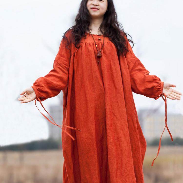 念旧原创/红娑 复古纯亚麻色织高抹胸袍子女纯色轻盈旅行风连衣裙