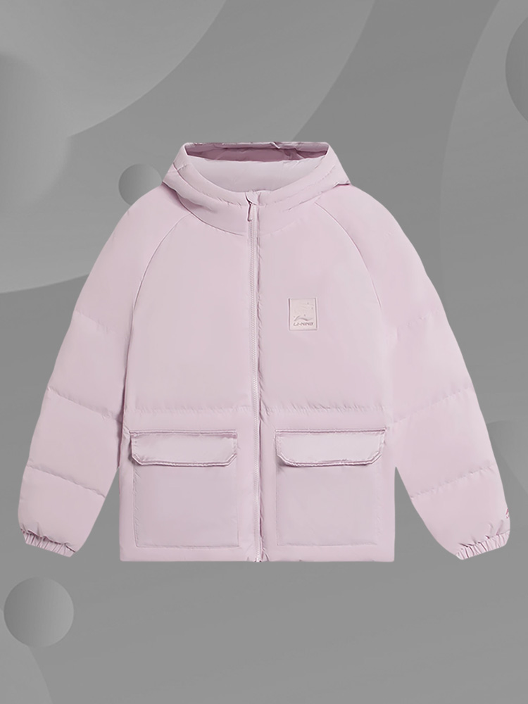 Lining/李宁正品运动潮流系列女子休闲宽松鸭绒连帽羽绒服AYMS072