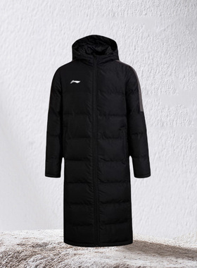 李宁男子冬季新款过膝加厚保暖运动中长款棉服棉袄AFMR481