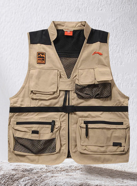 中国李宁男秋新款纽约时装周系列卡其马甲百搭工装外套 AMDP031