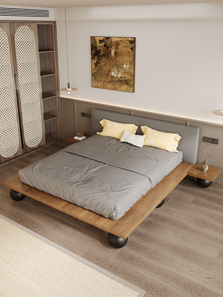 新中式实木地台床主卧床卧室榻榻米床床板定制落地床悬浮床18米