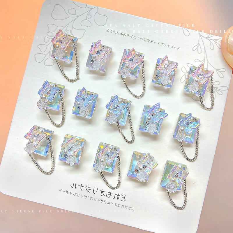 美甲饰品海盐蝴蝶堆钻超闪冰透尖底钻长方直角水晶链条指甲装饰品,彩妆/香水/美妆工具,美甲工具,淘宝优惠券,粉丝福利购,淘宝优惠卷