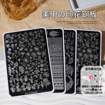 美甲转印钢板多功能花卉蝴蝶玫瑰花烟花蕾丝蝴蝶结印花板美甲工具