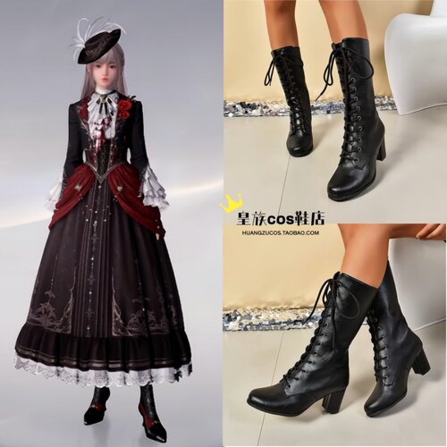 女主主控赤月魂约cos鞋 恋与深空 游戏cosplay道具鞋 黑色高跟靴