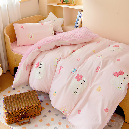 儿童幼儿园被子三件套秋冬纯棉被套被褥豆豆绒宝宝六件套入园专用