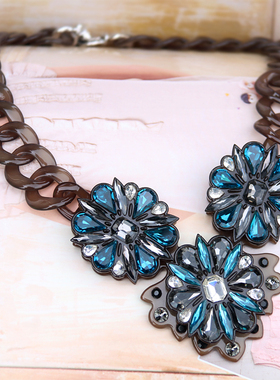 韩国饰品花朵拼色水滴宝石项链