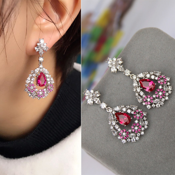 韩国进口耳饰品 淑女闪亮花形耳环耳钉925银针B1