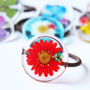 韩国进口发饰品 玻璃球鲜花四叶草水菊发圈发绳皮筋B4 热卖